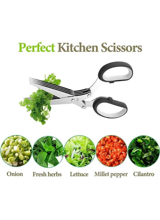 Arabest Herb Scissors Set, Multipurpose Kitchen Scissor 5 Blade Herb Shears Cutter with Safety Cover and Cleaning Comb, Sharp Kitchen Shear Scissors for Chopping Basil Chive Parsley Cilantro Vegetables  - Image 3