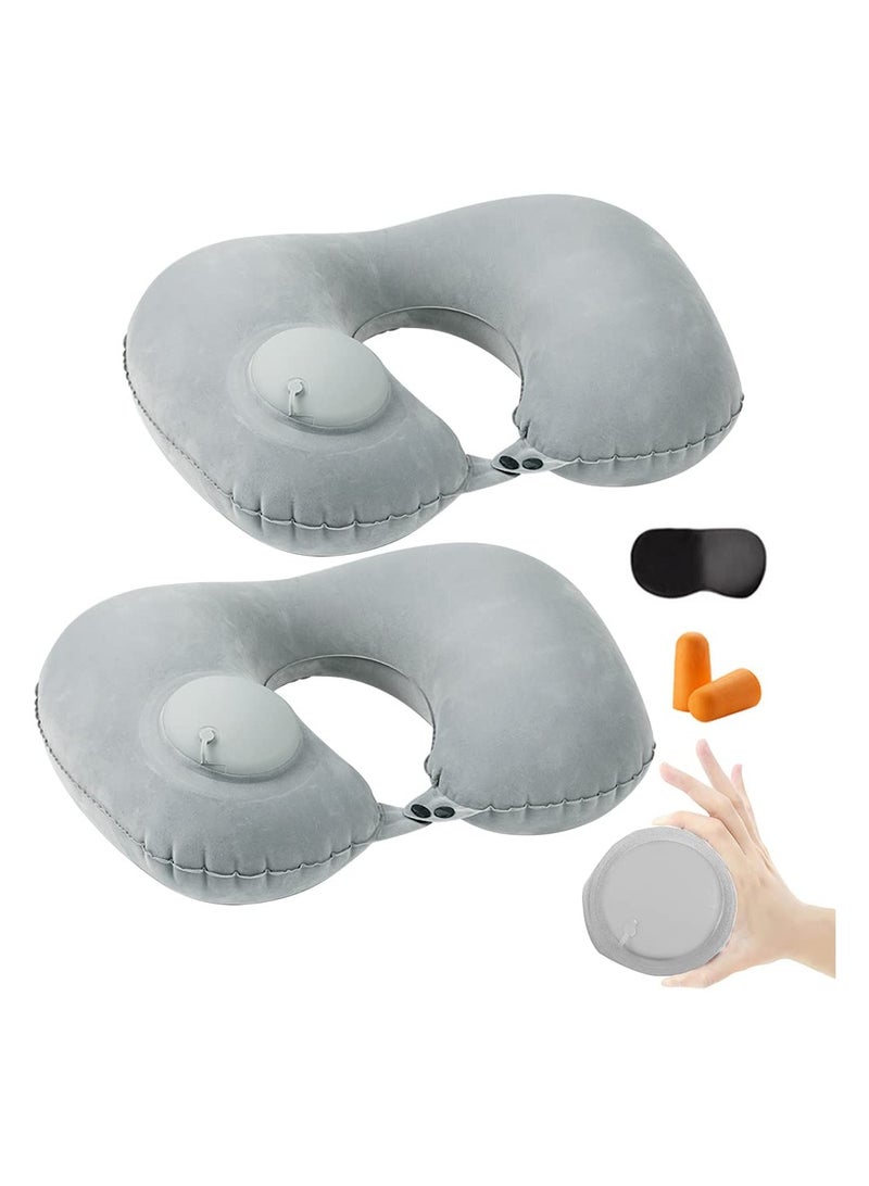 Inflatable Travel Pillow, Adjustable Inflatable Neck Pillow, Portable Inflatable Pillow U-Shaped with Eye Mask,Earplug and Carry Bag, for Airplanes,Traveling,Lumbar Support (Grey)  - Image 1