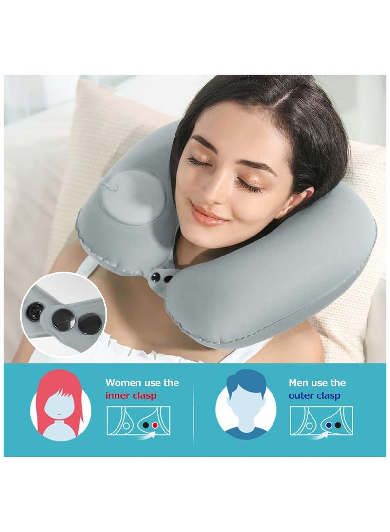 Inflatable Travel Pillow, Adjustable Inflatable Neck Pillow, Portable Inflatable Pillow U-Shaped with Eye Mask,Earplug and Carry Bag, for Airplanes,Traveling,Lumbar Support (Grey)  - Image 2