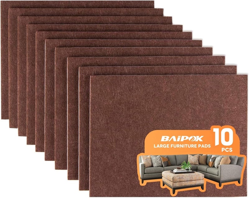 BAIPOK Furniture Pads 10 Pieces Self Adhesive Furniture Felt Pads, 8" x 6" Cuttable Felt Chair Pads, Anti Scratch Furniture Floor Protectors for Furniture Legs Hardwood Floor, Brown - Image 1