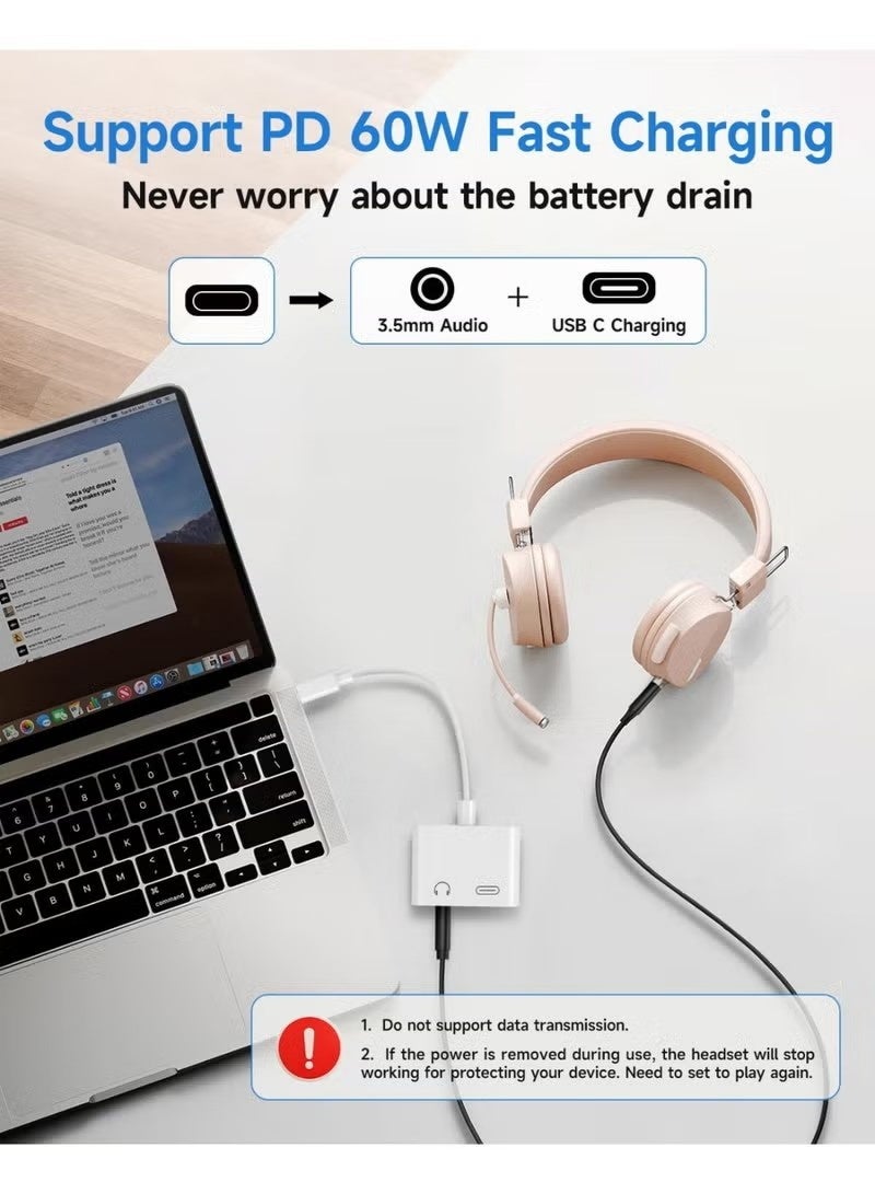 ULIOVA محول 2 في 1 من USB-C إلى مقبس سماعة 3.5 ملم، شحن سريع PD 60 واط، متوافق مع آيفون 15/16/17 وسامسونج وجميع أجهزة Type-C - Image 4