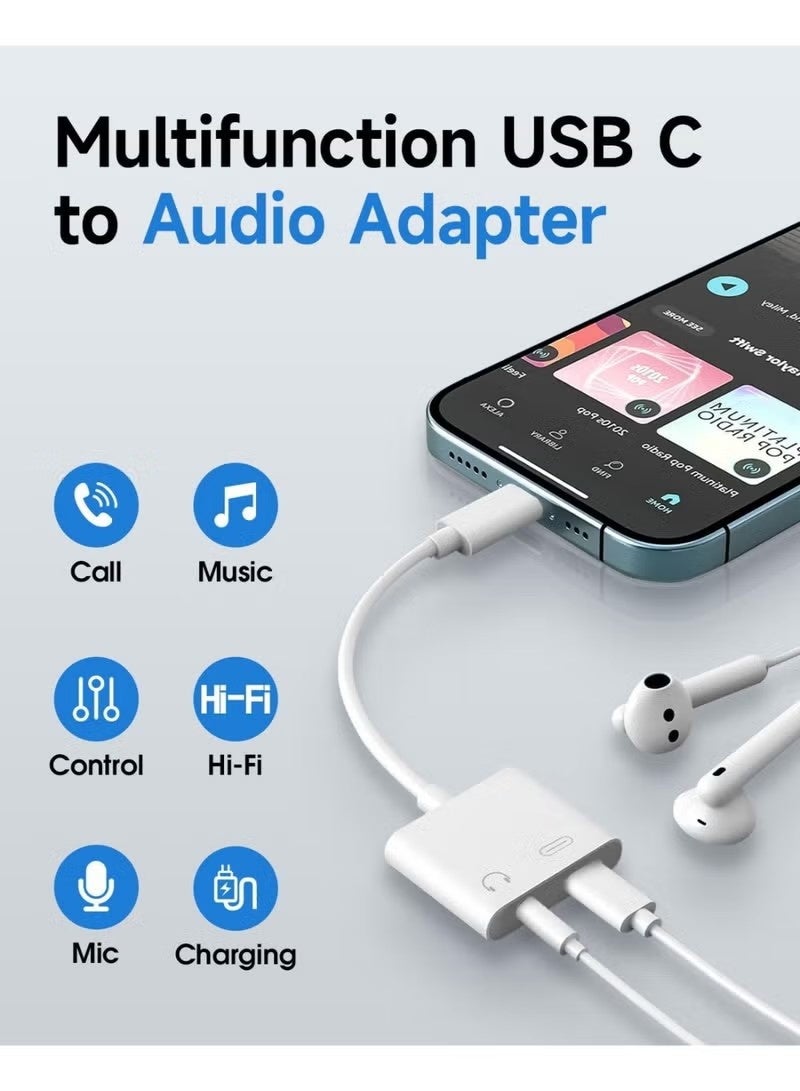 ULIOVA محول 2 في 1 من USB-C إلى مقبس سماعة 3.5 ملم، شحن سريع PD 60 واط، متوافق مع آيفون 15/16/17 وسامسونج وجميع أجهزة Type-C - Image 2