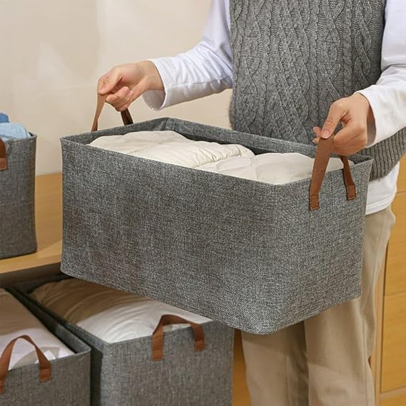 gratixell gratixell Wardrobe Organizer For Clothes With Metal Frame 26 Liter Rectangle Storage Baskets For Clothing Fabric Storage Box With Handles Shelf Basket - Image 4