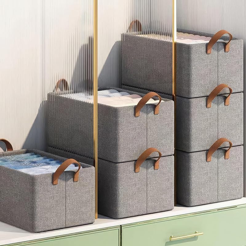 gratixell gratixell Wardrobe Organizer For Clothes With Metal Frame 26 Liter Rectangle Storage Baskets For Clothing Fabric Storage Box With Handles Shelf Basket - Image 5