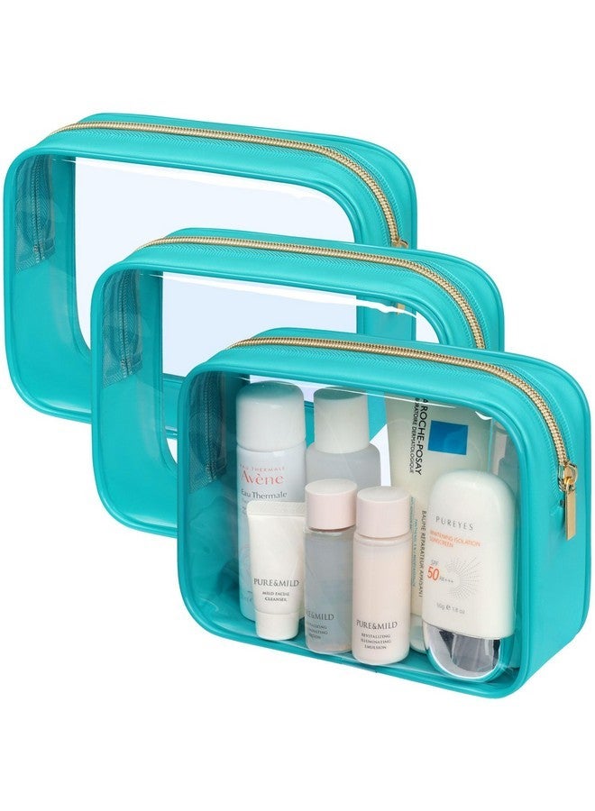 باكيزم حقيبة أدوات الزينة المعتمدة من إدارة أمن النقل - حقيبة مكياج شفافة مقاومة للماء بحجم ربع جالون، حقيبة مستحضرات تجميل للسفر للنساء والرجال، حقيبة متوافقة مع خطوط الطيران في المطار، عبوة من 3 قطع - Image 1