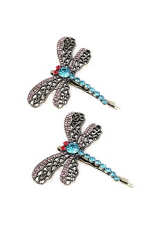 Suoirblss 2PCS Vintage Rhinestone Hair Clips Hollow Dragonfly Graphics Hairpin Side Clip Alloy Barrettes Bobby Pin Hair Accessories Women Lady 