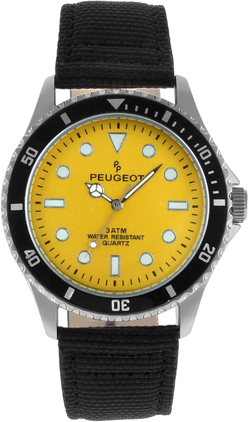 بيجو ساعة بيجو رياضية للرجال بإطار مع سوار من القماش الأسود - Image 1