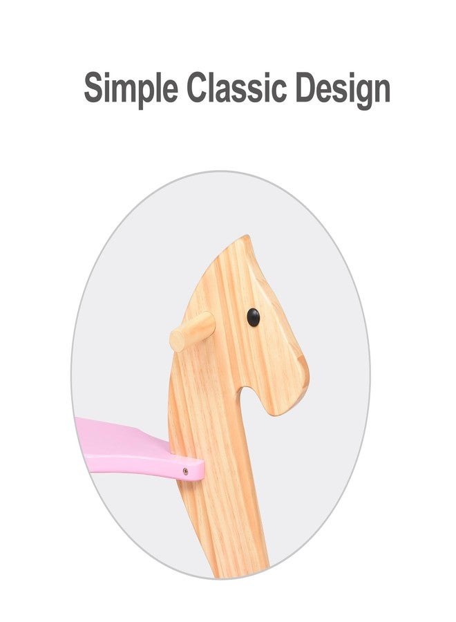 KRAND Wooden Rocking Horse Baby Ride On Toy for Toddler Rocking Horse Classic Design with Pedal and Safe backrest for Toddlers (Pink) - Image 3