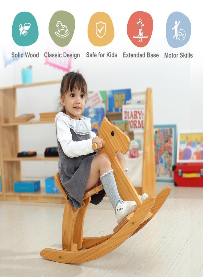 KRAND Wooden Rocking Horse Baby Ride On Toy for Toddler Rocking Horse Classic Design with Pedal and Safe backrest for Toddlers (Pink) - Image 2