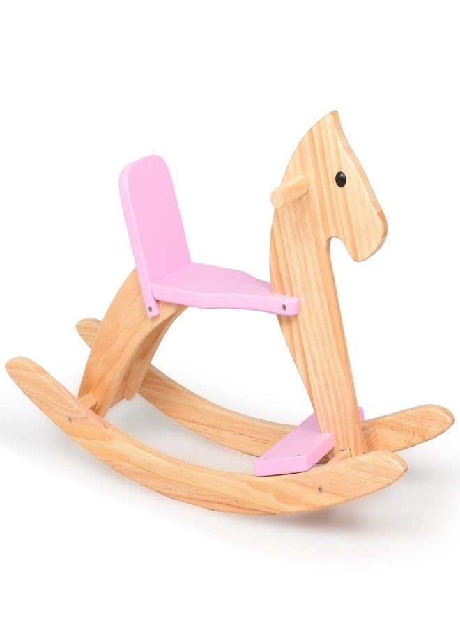 KRAND Wooden Rocking Horse Baby Ride On Toy for Toddler Rocking Horse Classic Design with Pedal and Safe backrest for Toddlers (Pink) - Image 1