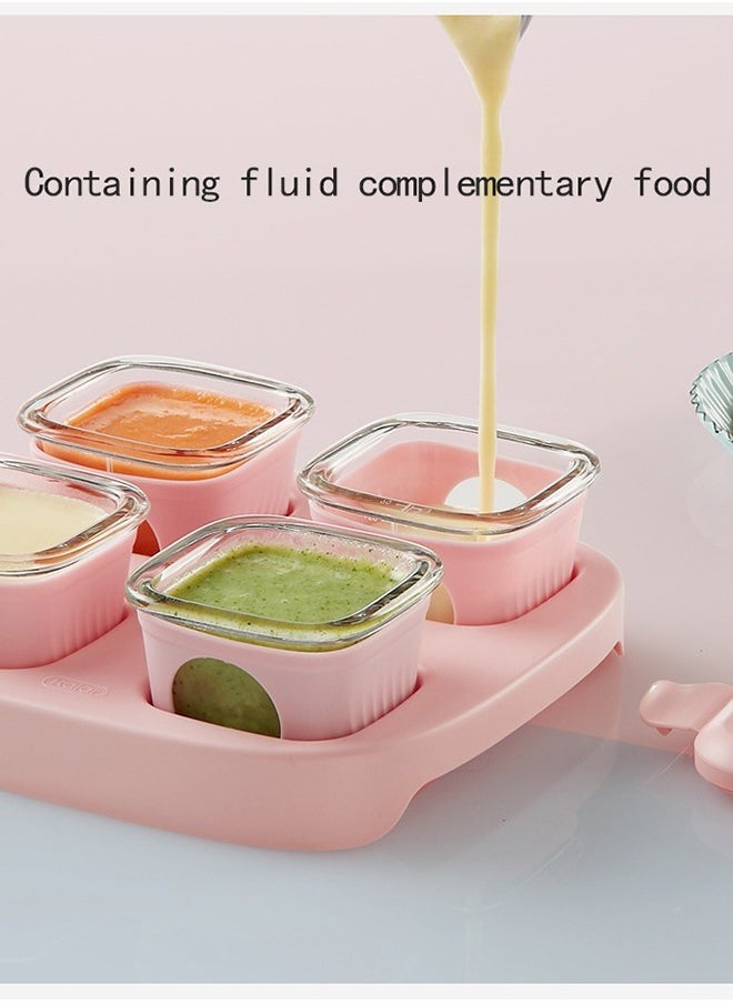 Generic - pink baby glass sorting food box 120ml*4,with a tray - Image 1
