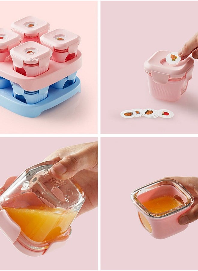 Generic - pink baby glass sorting food box 120ml*4,with a tray - Image 1