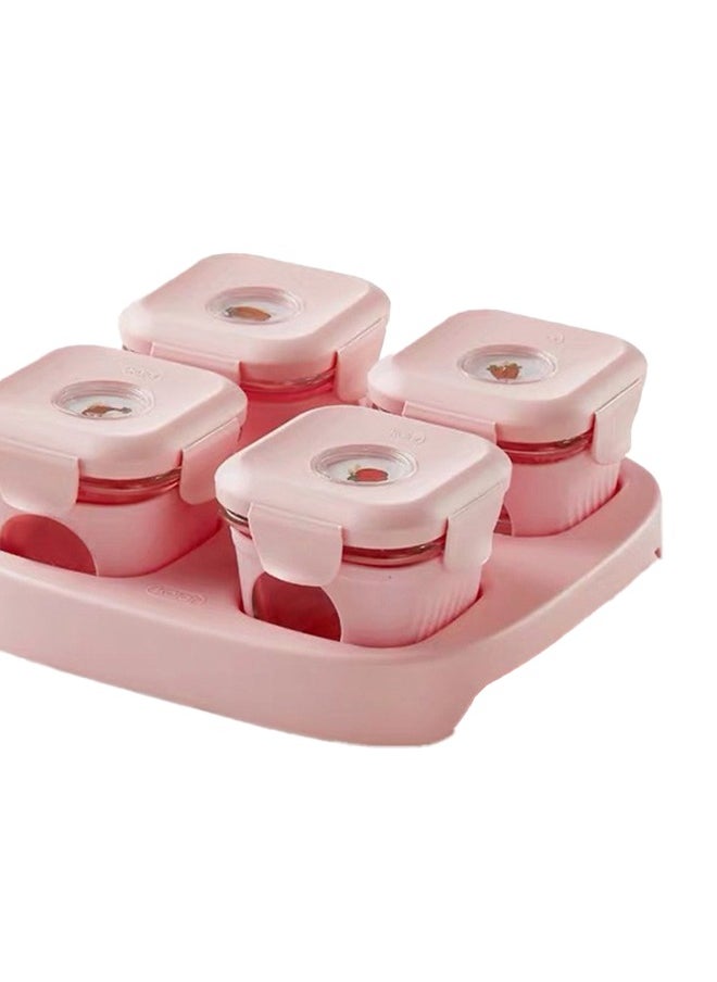 Generic - pink baby glass sorting food box 120ml*4,with a tray - Image 1