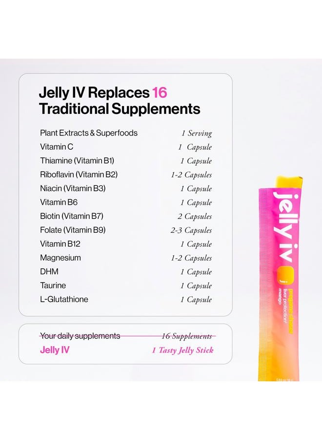 Jelly IV عصا مكملات تخفيف الصباح السريع من جيلي IV - إلكتروليتات طبيعية ودعم استعادة الكبد - تقليل الغثيان DHM - فيتامينات B - عصي جيلي بنكهة نباتية - 15 عبوة - Image 5