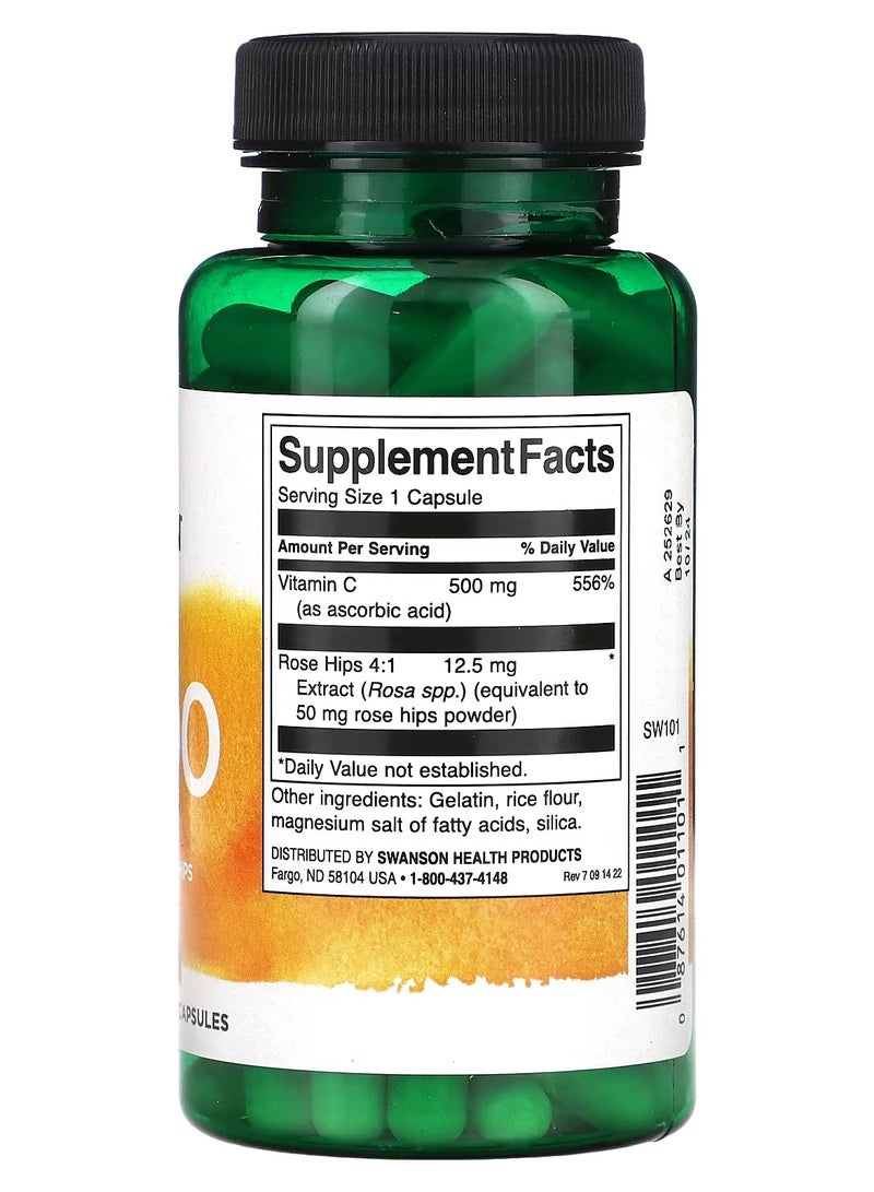 SWANSON C-500, Vitamin C With Rose Hips, 100 Capsules - Image 2
