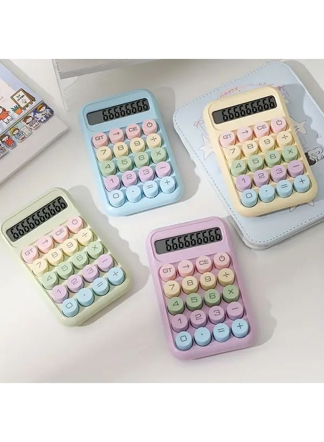 Yellow Mini Desktop Calculator Mechanical Keyboard Clear Keys Battery Free Compact Office Home - Image 2