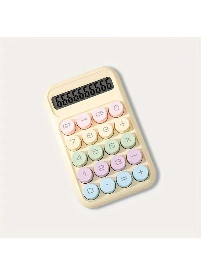 Yellow Mini Desktop Calculator Mechanical Keyboard Clear Keys Battery Free Compact Office Home - Image 1