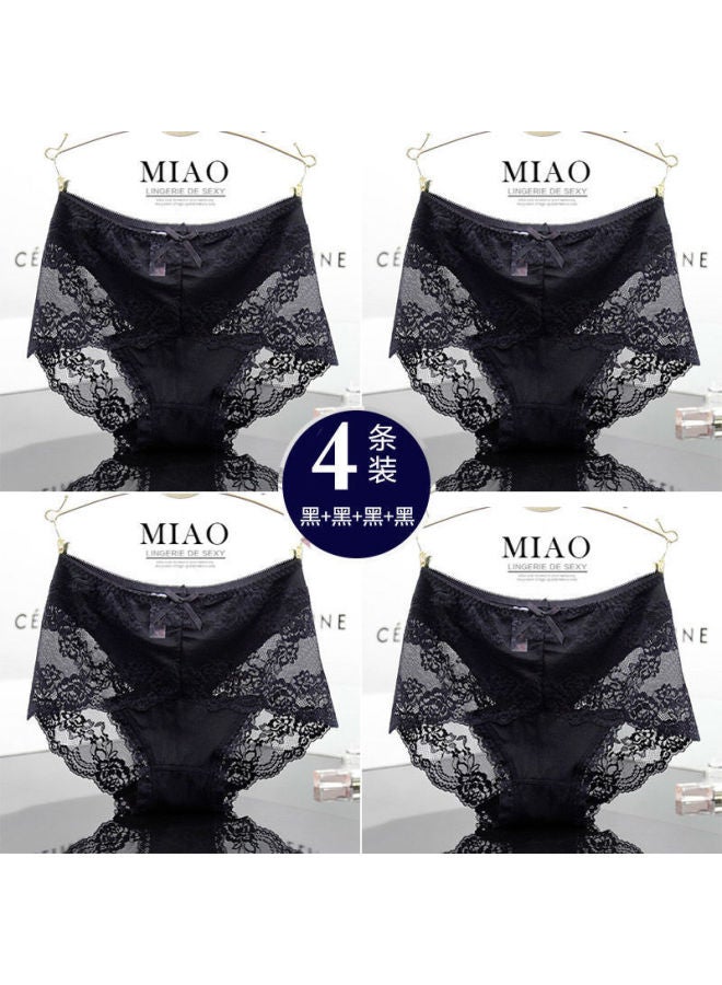 4 Lace Underwear Women's Chubby Girl Black Hollow High Waist Modal Transparent Waist Plus Size 200kg Briefs