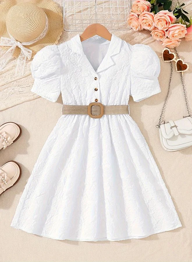 تايك تو Take Two Textured Puff Sleeves Belted Dress