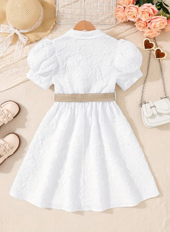 تايك تو Take Two Textured Puff Sleeves Belted Dress