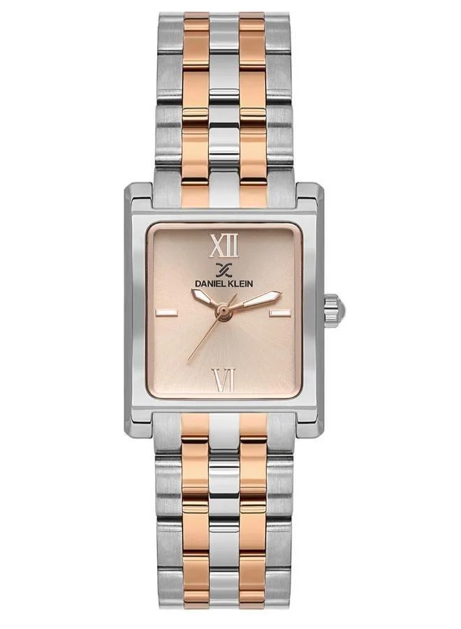 Daniel Klein Women's Stainless Steel Silver Alloy Case Analog Light Rose Gold Square Sunray Dial Japanese Quartz Premium 30 Meters Water Resistant