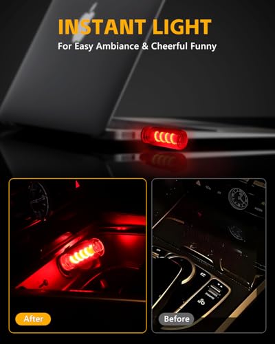 GSOWO 2PCS [Retro Playful Style] USB Lights for Car, Touch Adjustment Lights, Plug in USB Car Interior Ambient Light, Mini Spiral LED USB Night Light for Camping, Christmas Decoration, Party (Red) - Image 2