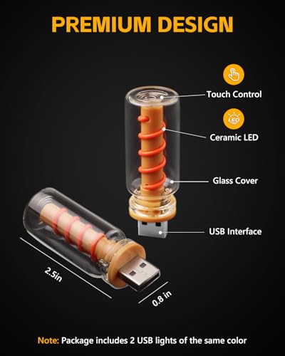 GSOWO 2PCS [Retro Playful Style] USB Lights for Car, Touch Adjustment Lights, Plug in USB Car Interior Ambient Light, Mini Spiral LED USB Night Light for Camping, Christmas Decoration, Party (Red) - Image 5