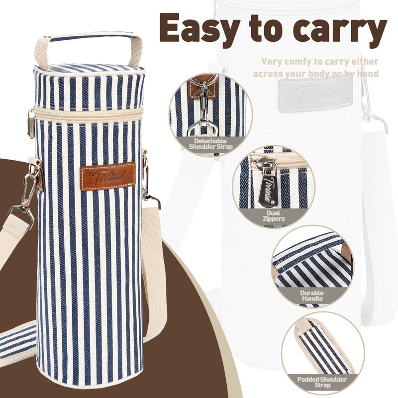 Tirrinia Single Wine Cooler Bags - Insulated & Padded Portable Wine Gift Tote Carrier for Travel, BYOB Restaurant, Wine Tasting, Party, Great Gift for Wine Lover, Blue Stripe - Image 2