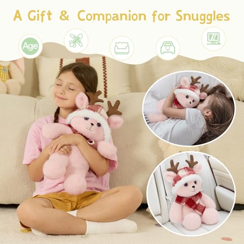MorisMos Pink Deer Stuffed Animal 16 Big Stuffed Reindeer Plush Toy with Santa Hat Carf Cute elk Deer Toy for Girl boy Kid Birthday Gift Soft Christmas Plush elk Decor - Image 5