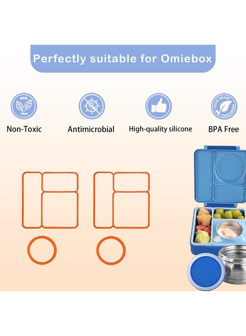 Barakah 4 عبوات من حشوات أغطية لعلبة أومي بوكس، بديل مطابق لعلبة غداء الأطفال، مصنوعة من سيليكون آمن للطعام 100%، أختام مقاومة للتسرب ومتينة، سهلة التنظيف والاستبدال (برتقالي) - Image 3