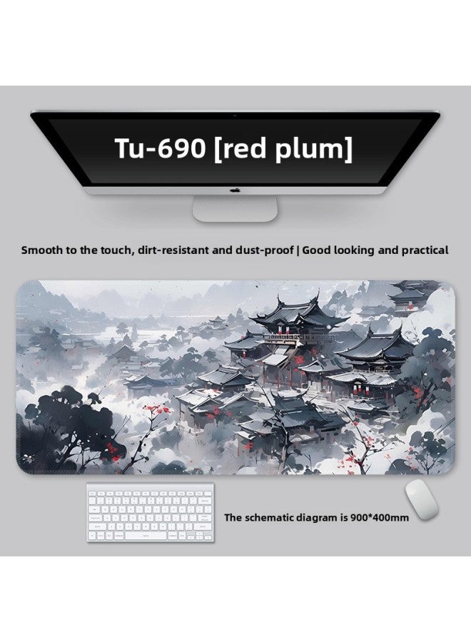 Mouse Pad Large National Style Landscape College Student Table Mat Game Special Keyboard Pad Men's And Women's Computer Office Mouse Pad-Color:1000*500*3-Pattern:TU-690 [Red Plum]]  - Image 1