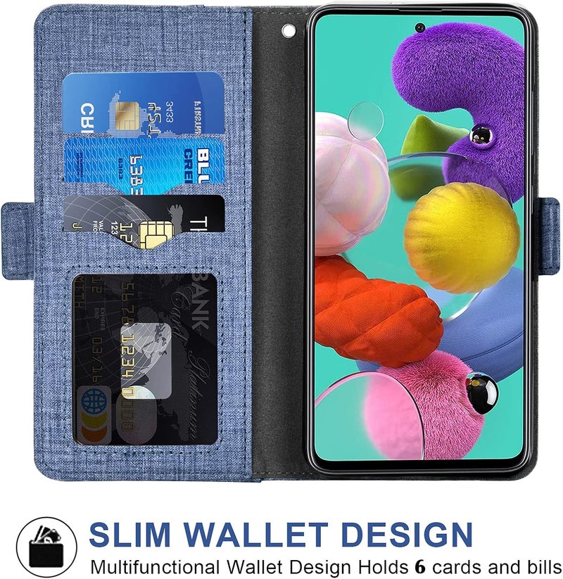 Asuwish Compatible With Samsung Galaxy A51 4G Wallet Case Tempered Glass Screen Protector And Leather Flip Cover Card Holder Cell Phone Cases For Glaxay A 51 Gaxaly M40S 51A A515F S51 Women Men Blue - Image 3