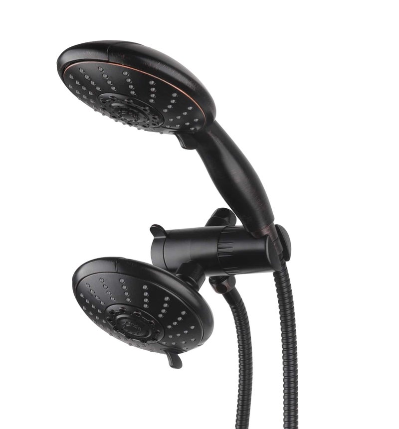 Ana Bath AntiClog High Pressure Large Oil Rubbed Bronze Dual Shower Head 5inch 5Settings Shower Head with Handheld Spray Combo 5 Foot Stainless Steel Shower Hose w BRASS connectors