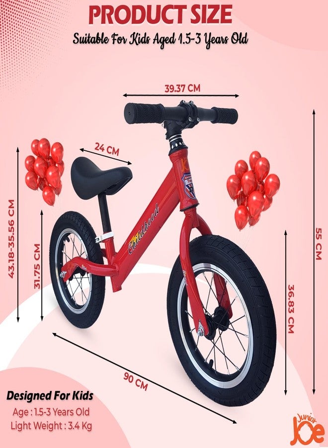 JUNIOR JOE Kids Balance Bicycle Without Pedal Cycle for for 1.5 to 3 Year Baby (RED, Black Spoke Wheel) - Image 2