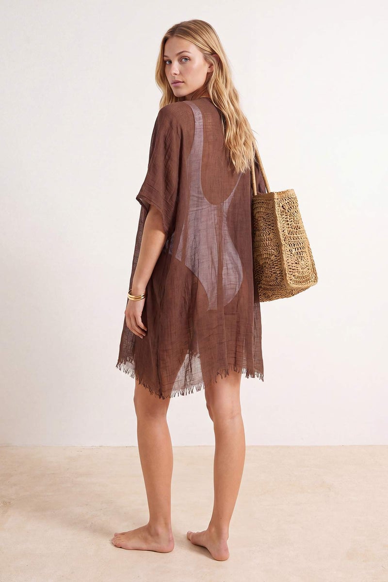 trendyol Brown Woven Tassel Midi Beach Kimono&Kaftan Tbess24Km00057 - Image 4