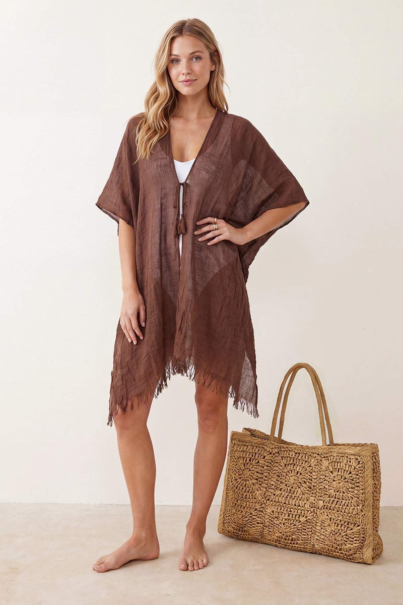 trendyol Brown Woven Tassel Midi Beach Kimono&Kaftan Tbess24Km00057 - Image 2