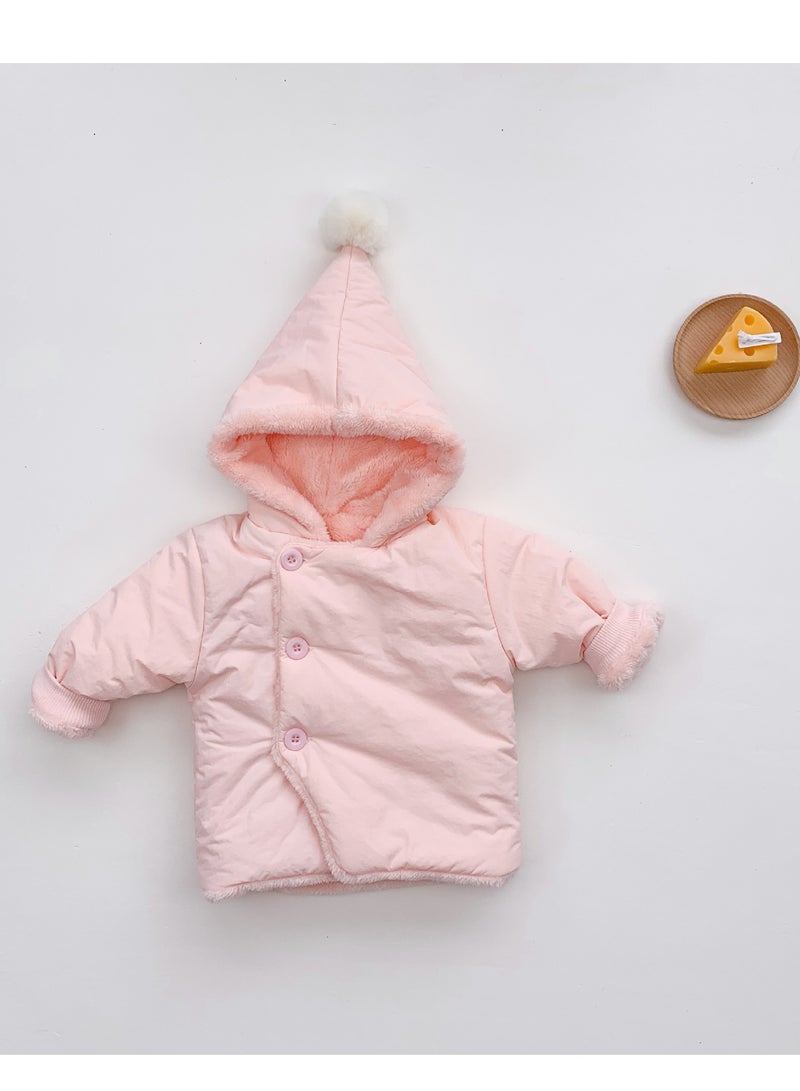 Winter Plush Warm Baby Coat Cute 3D Hooded Jacket Pink