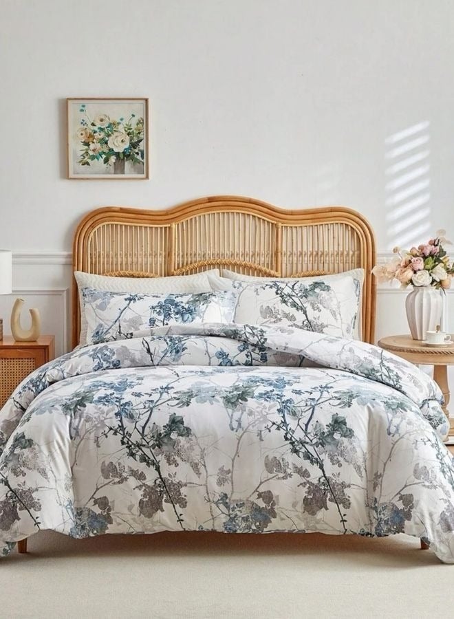 LUNA Home King size 6 pieces, duvet cover set, tree with blue and grey leaves.  - Image 1