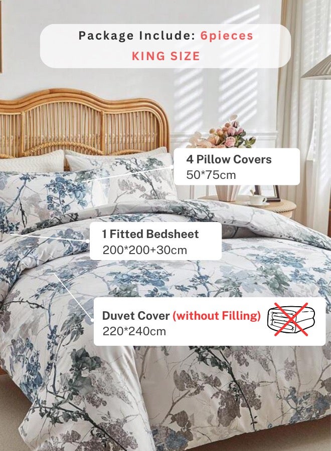LUNA Home King size 6 pieces, duvet cover set, tree with blue and grey leaves.  - Image 2