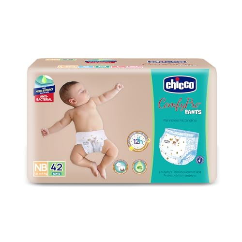 Chicco Comfy-Pro Pant Style Baby Diapers | Anti-bacterial benefits | Ultra Soft & 12hrs protection | Wetness indicator & Disposing Tapes - New Born, 42 Count, Upto 5kg - Image 1