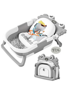 iMissiu Baby Bathtub for Newborn, Foldable Baby Bath Tub with Thermometer & Soft Floating Cushion & Drain Hole, Portable Travel Infant Bath Tubs for Newborns to Toddlers 0-36 Months Boys, Grey  - Image 1