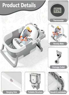 iMissiu Baby Bathtub for Newborn, Foldable Baby Bath Tub with Thermometer & Soft Floating Cushion & Drain Hole, Portable Travel Infant Bath Tubs for Newborns to Toddlers 0-36 Months Boys, Grey  - Image 2