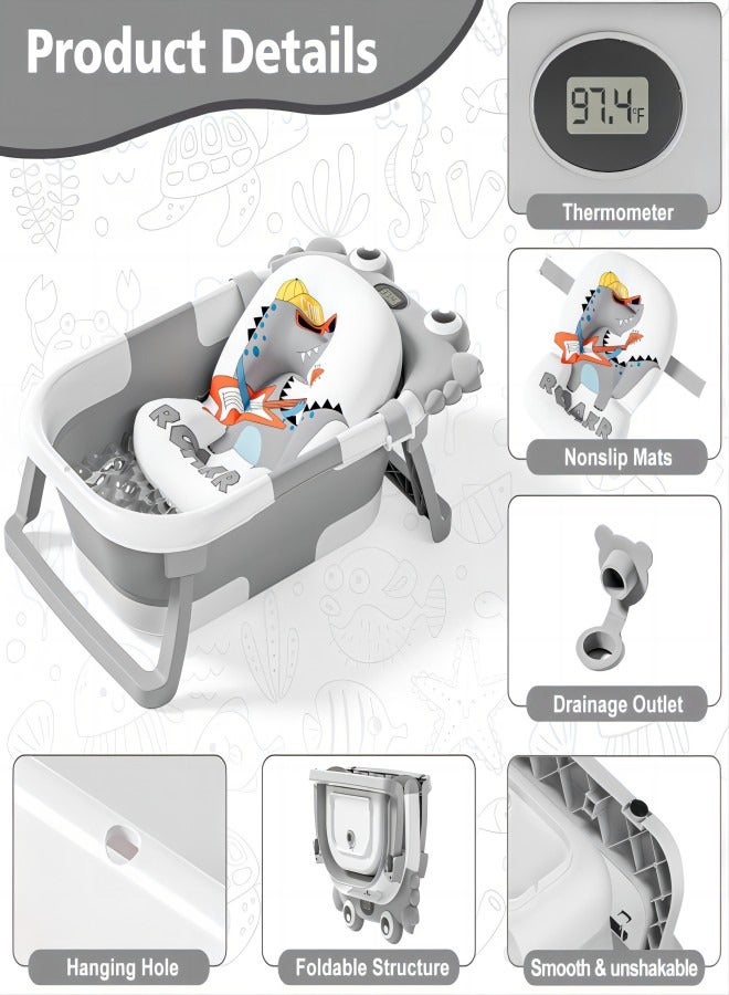 آي ميس يو حوض استحمام للأطفال حديثي الولادة، حوض استحمام قابل للطي مع ميزان حرارة ووسادة عائمة ناعمة وفتحة تصريف، أحواض استحمام محمولة للسفر للأطفال حديثي الولادة إلى الأطفال الصغار من سن 0 إلى 36 شهرًا للأولاد، رمادي - Image 2