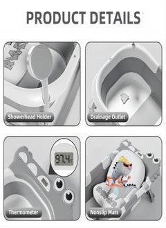 iMissiu Baby Bathtub for Newborn, Foldable Baby Bath Tub with Thermometer & Soft Floating Cushion & Drain Hole, Portable Travel Infant Bath Tubs for Newborns to Toddlers 0-36 Months Boys, Grey  - Image 3
