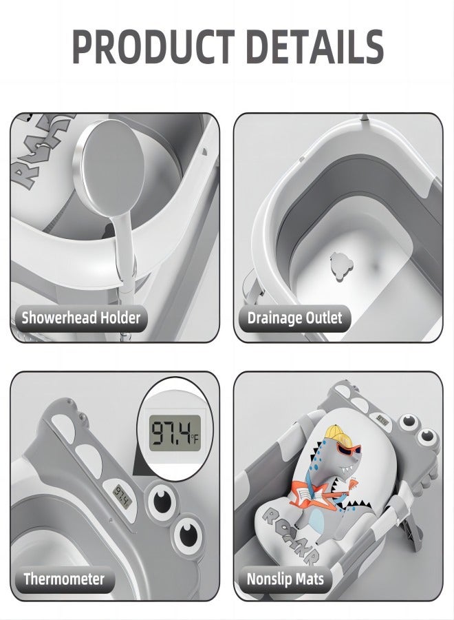 آي ميس يو حوض استحمام للأطفال حديثي الولادة، حوض استحمام قابل للطي مع ميزان حرارة ووسادة عائمة ناعمة وفتحة تصريف، أحواض استحمام محمولة للسفر للأطفال حديثي الولادة إلى الأطفال الصغار من سن 0 إلى 36 شهرًا للأولاد، رمادي - Image 3