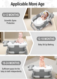 iMissiu Baby Bathtub for Newborn, Foldable Baby Bath Tub with Thermometer & Soft Floating Cushion & Drain Hole, Portable Travel Infant Bath Tubs for Newborns to Toddlers 0-36 Months Boys, Grey  - Image 5