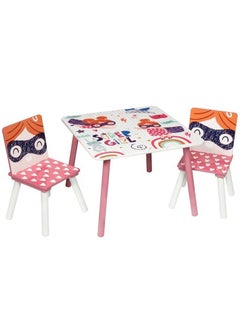 Home Elements Super Girl Design Kids Wood Multi Functional Learning Study Table and 2 Chair Set Durable and Sturdy  - Image 1