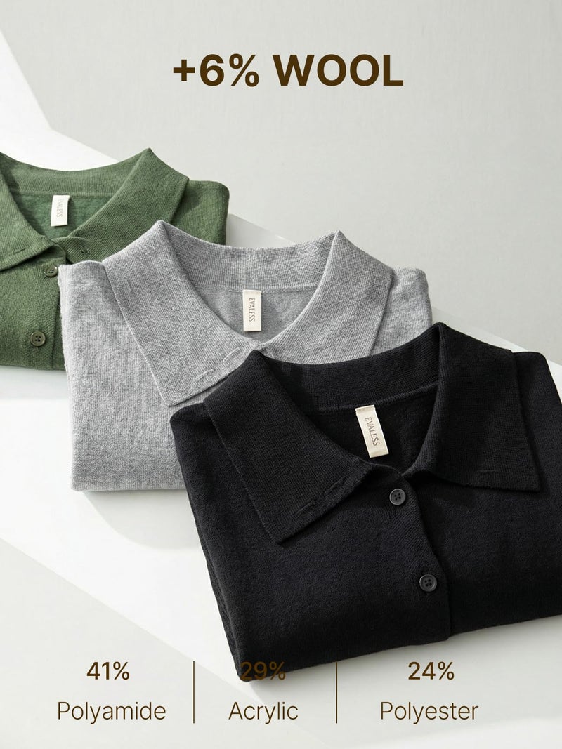 EVALESS Cardigan Sweaters for Women Lightweight Trendy Long Sleeve Lapel Collar Button Down Sweaters Spring Fashion 2026 Wool Blend Knit Cardigans Sweater Tops Spring Outfits Black XX-Large - Image 4
