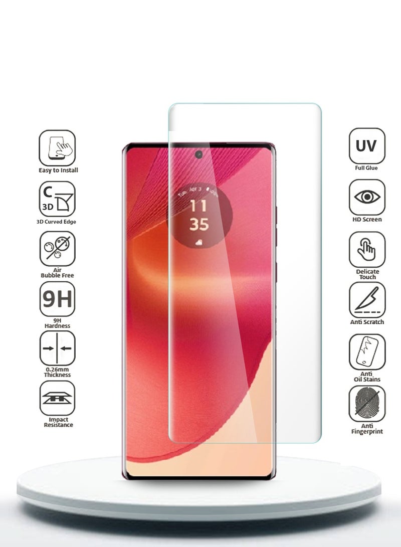 Wtech Motorola Edge 50 Fusion / Motorola S50 Neo / Motorola Moto G85 5G 2024 Premium Curved Edges UV Full Glue Full Cover Tempered Glass Screen Protector - Clear - Image 2