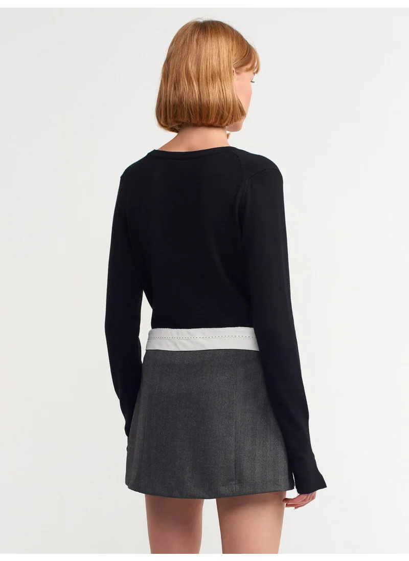 ديلفين 80792 Pleated Curved Belted Skirt-Anthracite